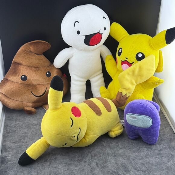 Other - Lot of Five (5) Plush Toys Two Pikachu The Odd 1'S Out Poop Among Us